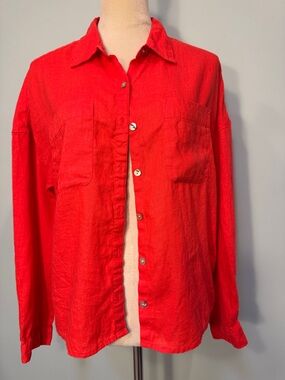 Rachel Zoe orange/ Red Button-Up linen shirt Size M